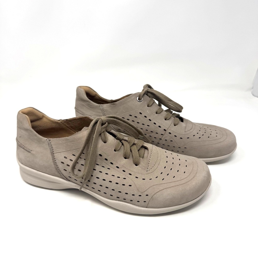 Earth Serval Taupe Leather Lace Up Perforated Sneakers Womens 11B Comfort Shoes